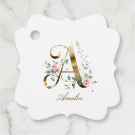 Custom Gold Floral Letter A Fancy Favor Tag フェイバータグ