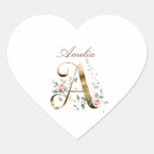 Custom Gold Floral Letter A Heart Envelope Seal ハートシール (正面)