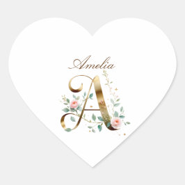 Custom Gold Floral Letter A Heart Envelope Seal ハートシール