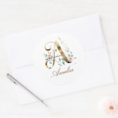 Custom Gold Floral Letter A Round Sticker ラウンドシール (封筒)