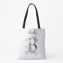 Custom Gold Floral Letter B All-Over Print Tote