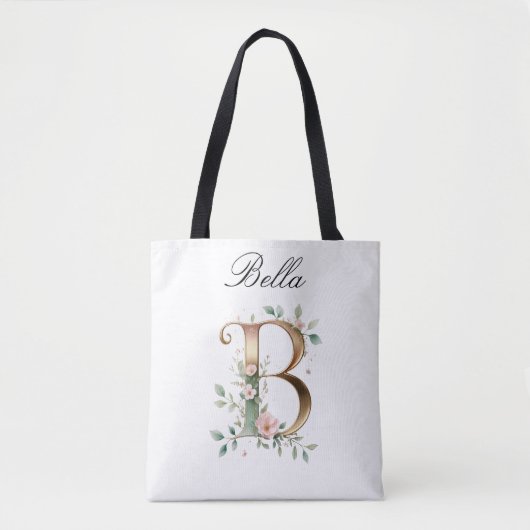 Custom Gold Floral Letter B All-Over Print Tote トートバッグ (正面)