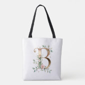 Custom Gold Floral Letter B All-Over Print Tote トートバッグ (裏面)