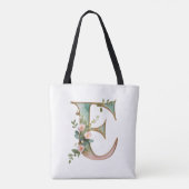 Custom Gold Floral Letter E All-Over Print Tote トートバッグ (裏面)
