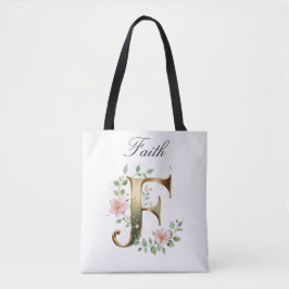Custom Gold Floral Letter F All-Over Print Tote トートバッグ