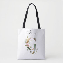 Custom Gold Floral Letter G All-Over Print Tote