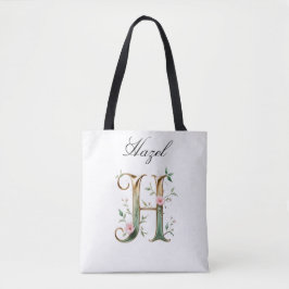 Custom Gold Floral Letter H All-Over Print Tote トートバッグ