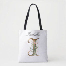 Custom Gold Floral Letter I All-Over Print Tote トートバッグ