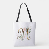Custom Gold Floral Letter M All-Over Print Tote トートバッグ (裏面)