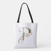 Custom Gold Floral Letter P All-Over Print Tote トートバッグ (裏面)