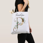 Custom Gold Floral Letter P All-Over Print Tote トートバッグ (クローズアップ)