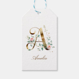 Custom Gold Floral Monogram Initial A Gift Tag ギフトタグ