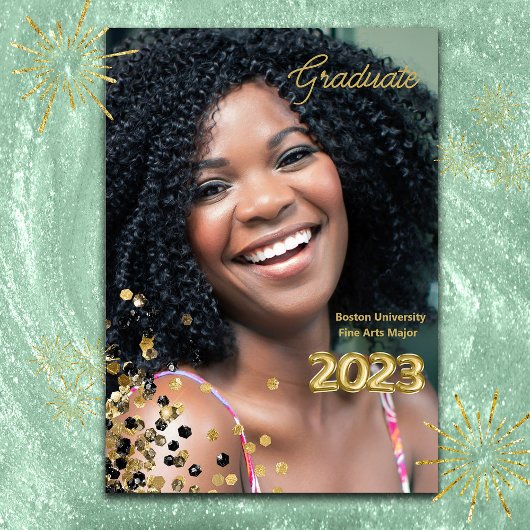 Custom Gold Glitter Graduation Photo 案内状
