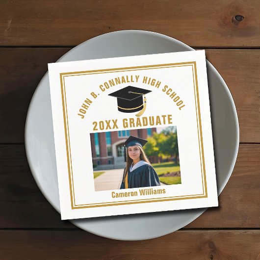 Custom Gold Graduate Photo 2026 Graduation Party スタンダードカクテルナプキン