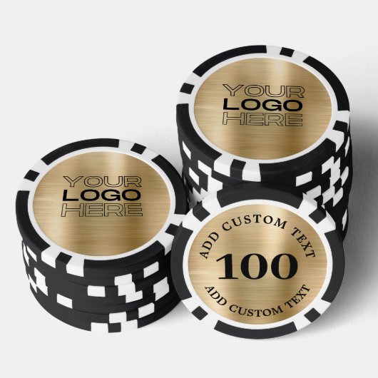 Custom Gold Metal Style Business Logo 100 Numbered ポーカーチップ (積み重ね)