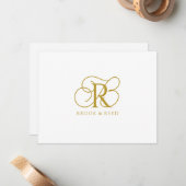 Custom Gold Monogram Initials Couple Names ノートカード (正面/裏面インサイチュ)