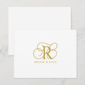Custom Gold Monogram Initials Couple Names ノートカード (正面/裏面)