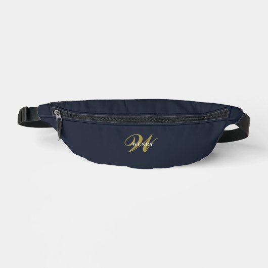 Custom Gold Navy Blue Monogram Clean Stylish ファニーパック (正面)