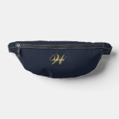 Custom Gold Navy Blue Monogram Clean Stylish ファニーパック (レイダウン)