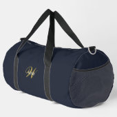 Custom Gold Navy Blue Monogram Initial Fitness ダッフルバッグ (右コーナー)