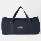 Custom Gold Navy Blue Monogram Initial Fitness ダッフルバッグ (裏面)