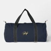 Custom Gold Navy Blue Monogram Initial Fitness ダッフルバッグ (正面)