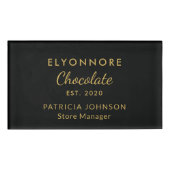 Custom Gold Script Minimal Chocolate Brand Staff 名札 (正面)