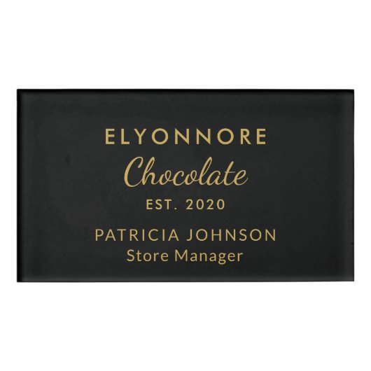 Custom Gold Script Minimal Chocolate Brand Staff 名札 (正面)