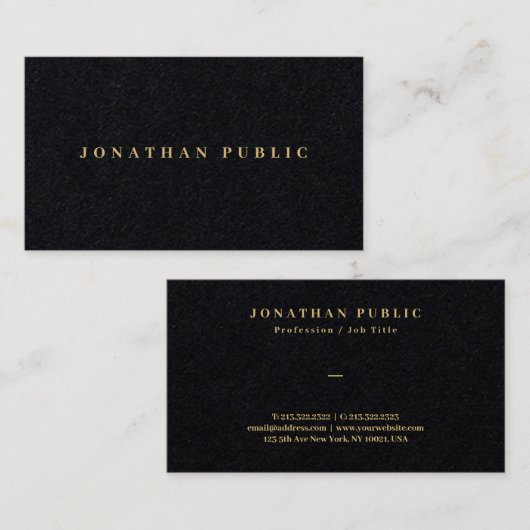 Custom Gold Text Elegant Luxury Premium Black 名刺 (正面/裏面)