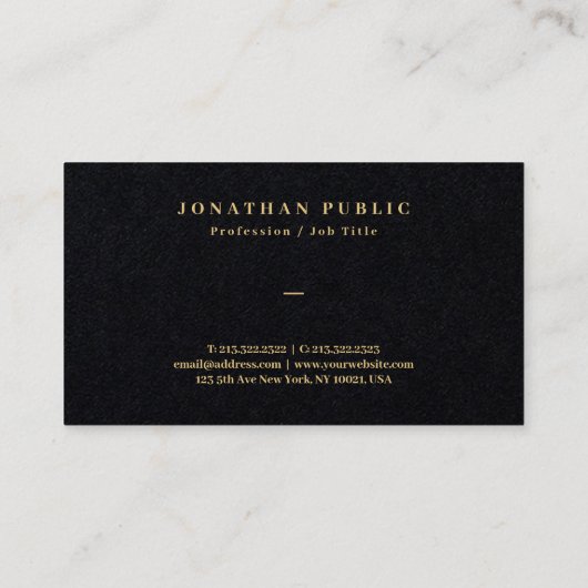 Custom Gold Text Elegant Luxury Premium Black 名刺 (裏面)