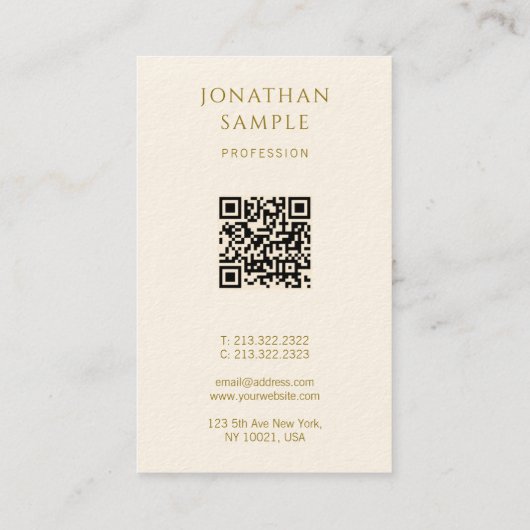 Custom Gold Text QR Code Template Modern Vertical 名刺 (裏面)