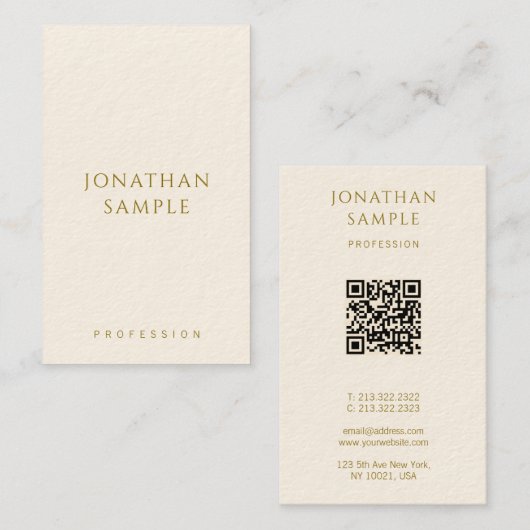 Custom Gold Text QR Code Template Modern Vertical 名刺 (正面/裏面)