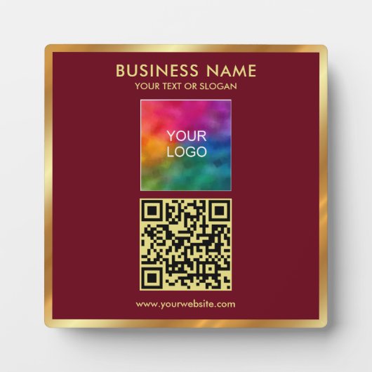 Custom Gold Text QR Code Upload Business Logo フォトプラーク (正面)