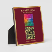 Custom Gold Text QR Code Upload Business Logo フォトプラーク (正面)