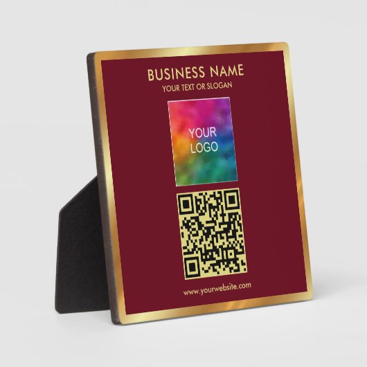 Custom Gold Text QR Code Upload Business Logo フォトプラーク (正面)