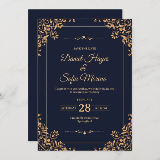 Custom Gold Wedding Invitation |  招待状 (正面/裏面)