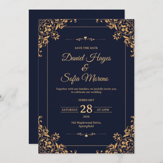 Custom Gold Wedding Invitation |  招待状 (正面/裏面)
