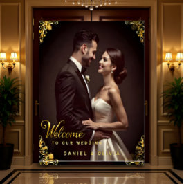 Custom Gold Wedding Welcome Sign with Photo 