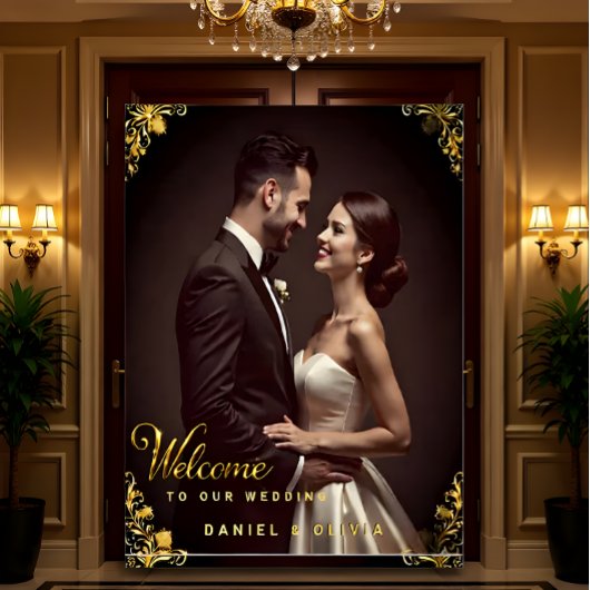 Custom Gold Wedding Welcome Sign with Photo  アクリルサイン