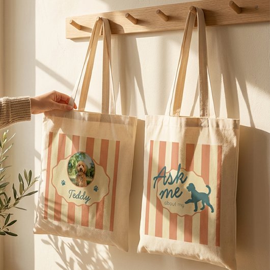 Custom Golden Doodle Photo Name Terracotta Stripes トートバッグ