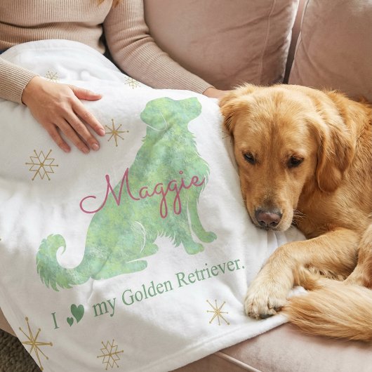 Custom Golden Retriever Christmas Mint Green フリースブランケット