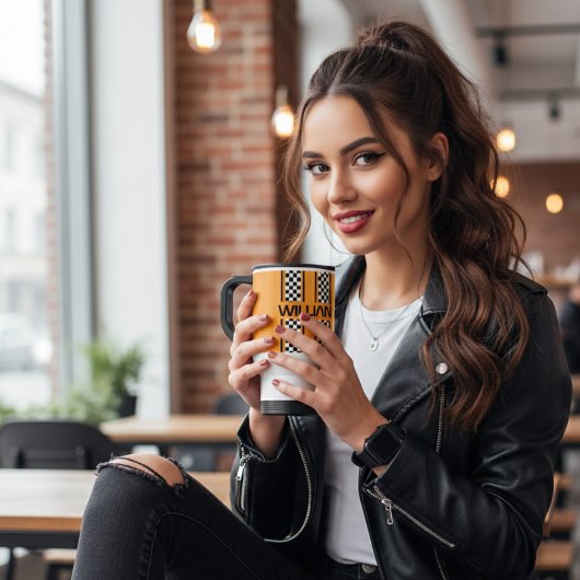 Custom Golden Yellow & Black Auto Race Stripe  トラベルマグ