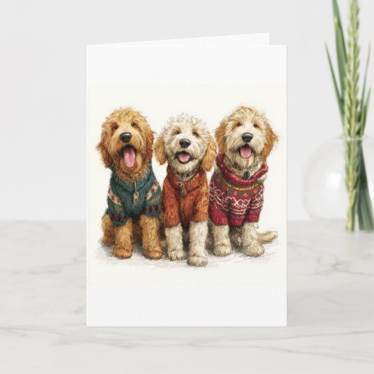 Custom Goldendoodle Christmas Ugly Sweater Holiday カード (正面)