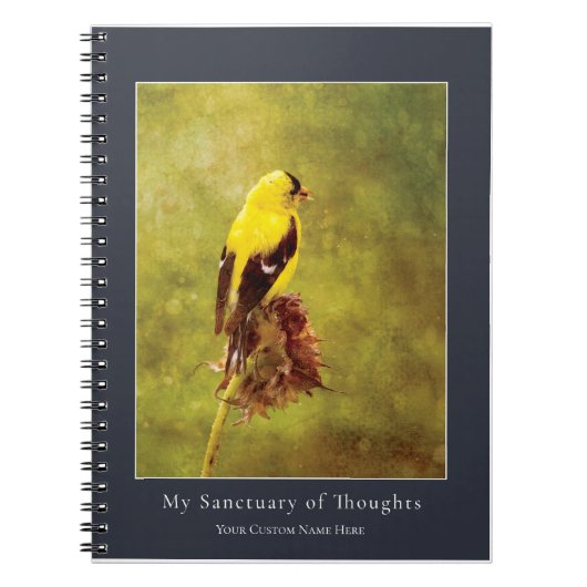 Custom Goldfinch Notebook | Moody Bird Art Journal ノートブック (正面)