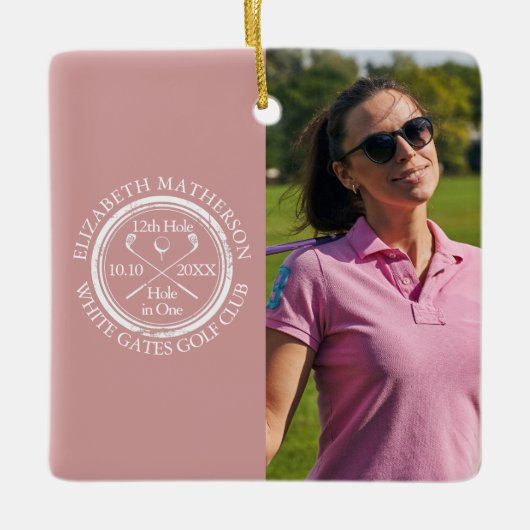 Custom Golf Hole in One Photo Golfer Pink セラミックオーナメント (正面)