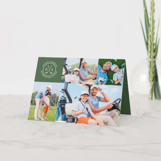 Custom Golf Multi Photo Monogram Fathers Day カード (正面)