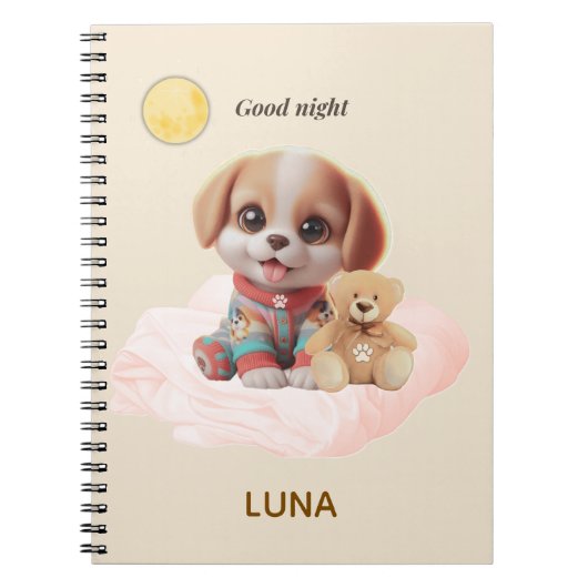 Custom Good Night Puppy Journal ノートブック (正面)