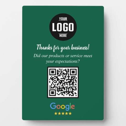 Custom Google Review QR Code Business Green Plaque フォトプラーク (正面)