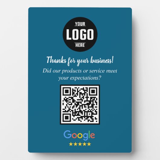 Custom Google Review QR Code Business Navy Plaque フォトプラーク (正面)