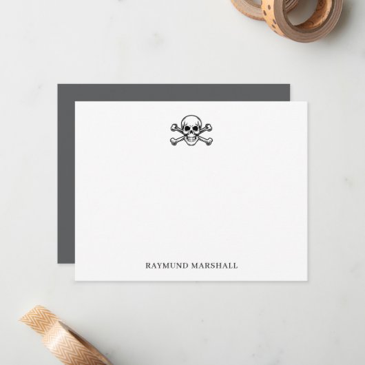 Custom Gothic Stationery Skull & Crossbones ノートカード (正面/裏面インサイチュ)